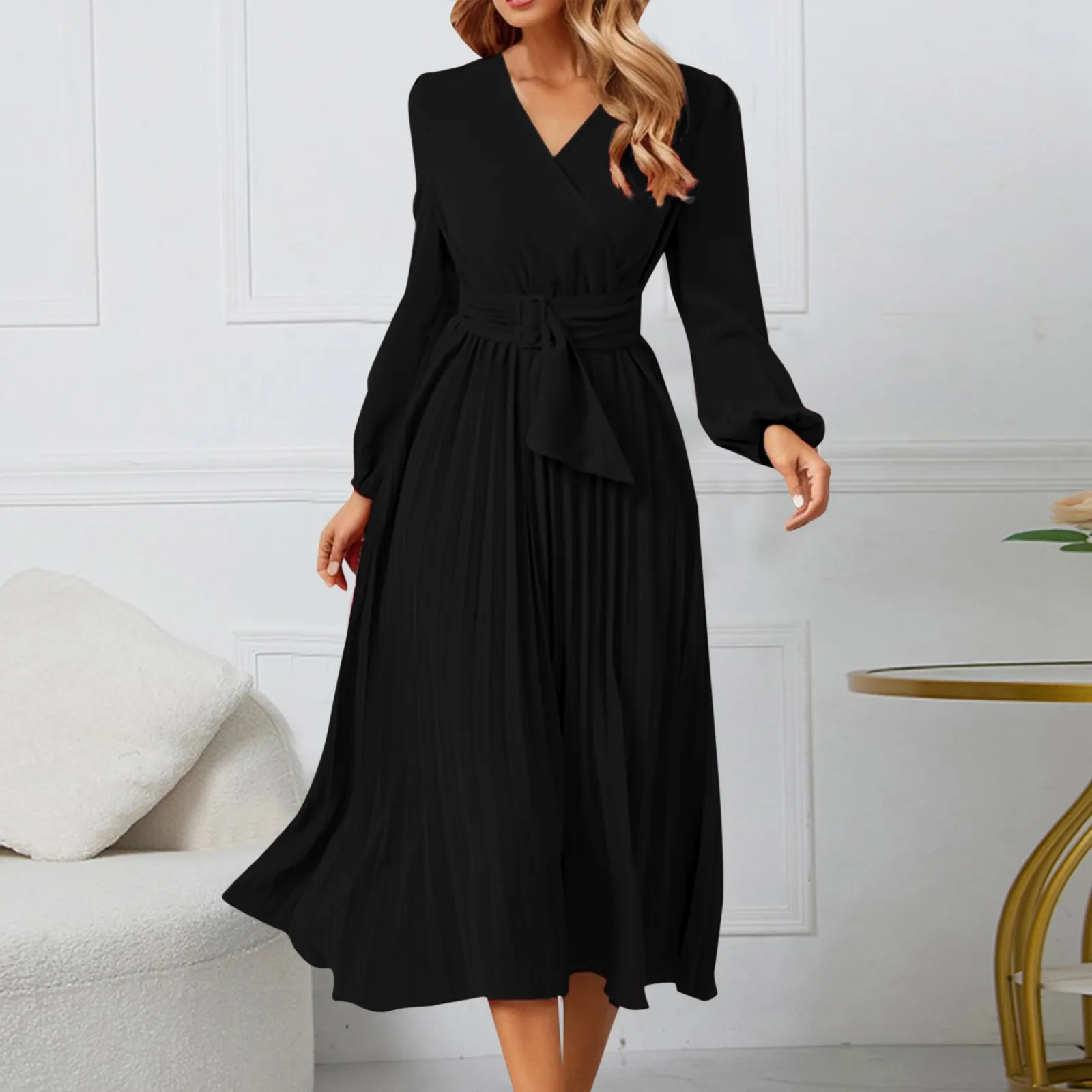 Women Midi Dress Autumn Elegant V Neck Long Lantern Sleeve Lace Up Slim Pleated Dress Evening Party Dresses Office Lady Vestidos
Women Midi Dress Autumn Elegant V Neck Long Lantern Sleeve Lace Up Slim Pleated Dress Evening Party Dresses Office Lady Vestidos