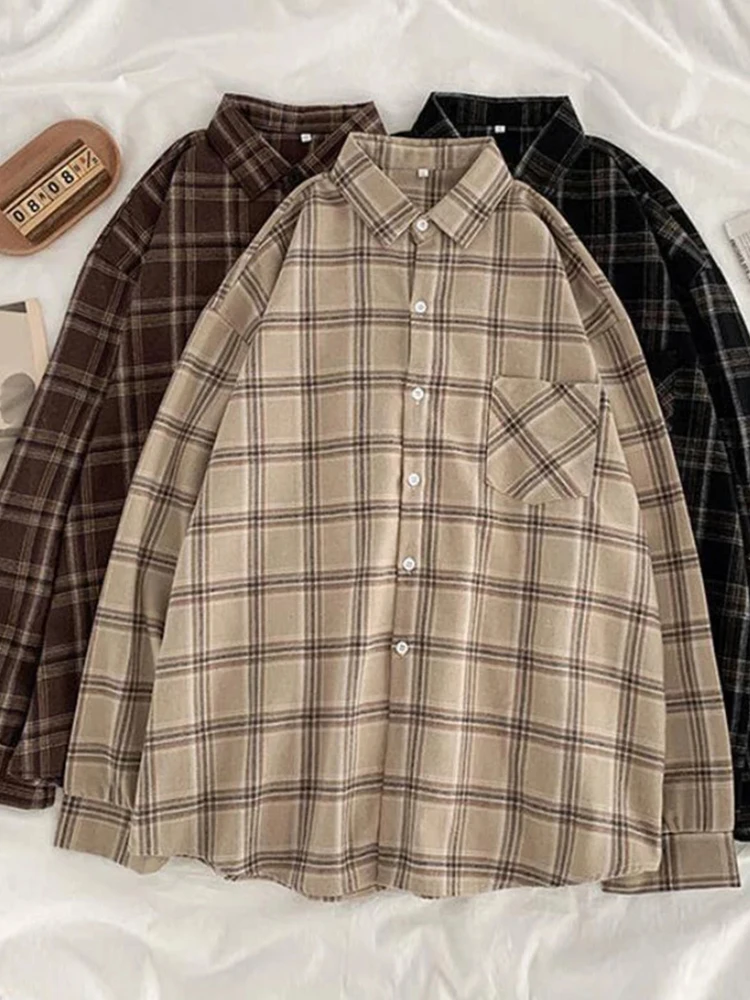 Women Shirt Casual Oversize Plaid Blouse Long Sleeves Collared Shirt Tops Female Outwear Vintage Black Femme Blusas
Women Shirt Casual Oversize Plaid Blouse Long Sleeves Collared Shirt Tops Female Outwear Vintage Black Femme Blusas