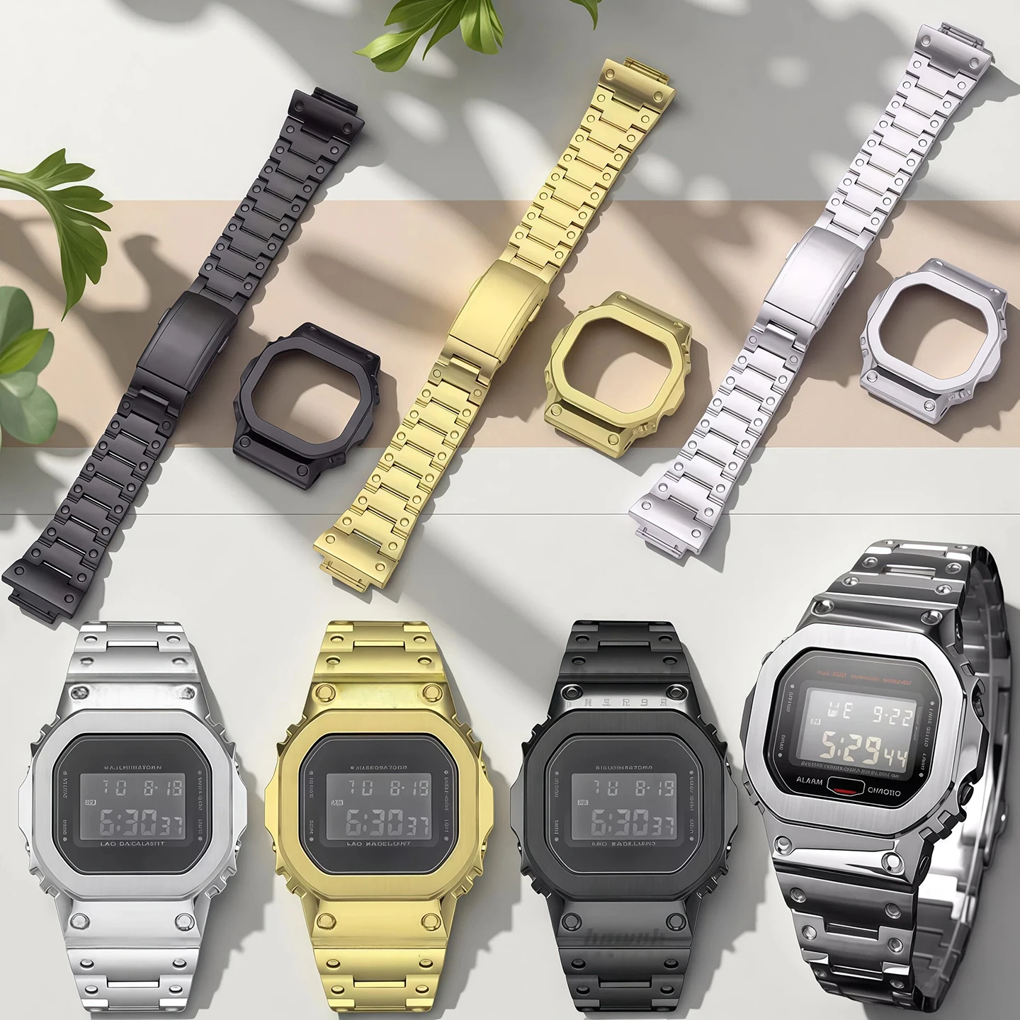 Комплект для модификации часов Casio GSHOCK 3299 DW5600 5610 GM-5600: безель, ремешок, металлический корпус, браслет из нержавеющей стали для моделей DW-5600 GW-B5600.
Комплект для модификации часов Casio GSHOCK 3299 DW5600 5610 GM-5600: безель, ремешок, металлический корпус, браслет из нержавеющей стали для моделей DW-5600 GW-B5600.