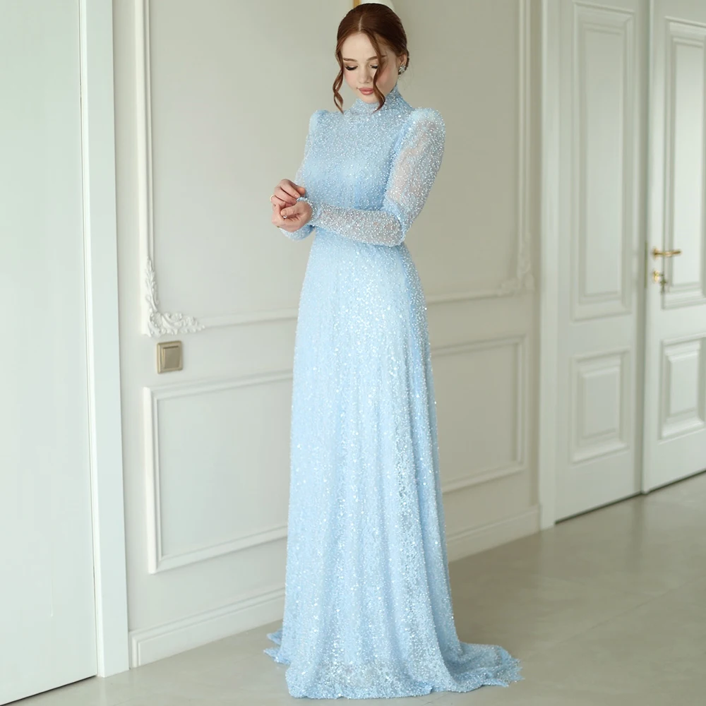 Customized High Neckline A-line Tulle Women's Evening Dress ILLUSION Full Sleeves Party Dress A-line Floor Length Prom Gown 
Customized High Neckline A-line Tulle Women's Evening Dress ILLUSION Full Sleeves Party Dress A-line Floor Length Prom Gown