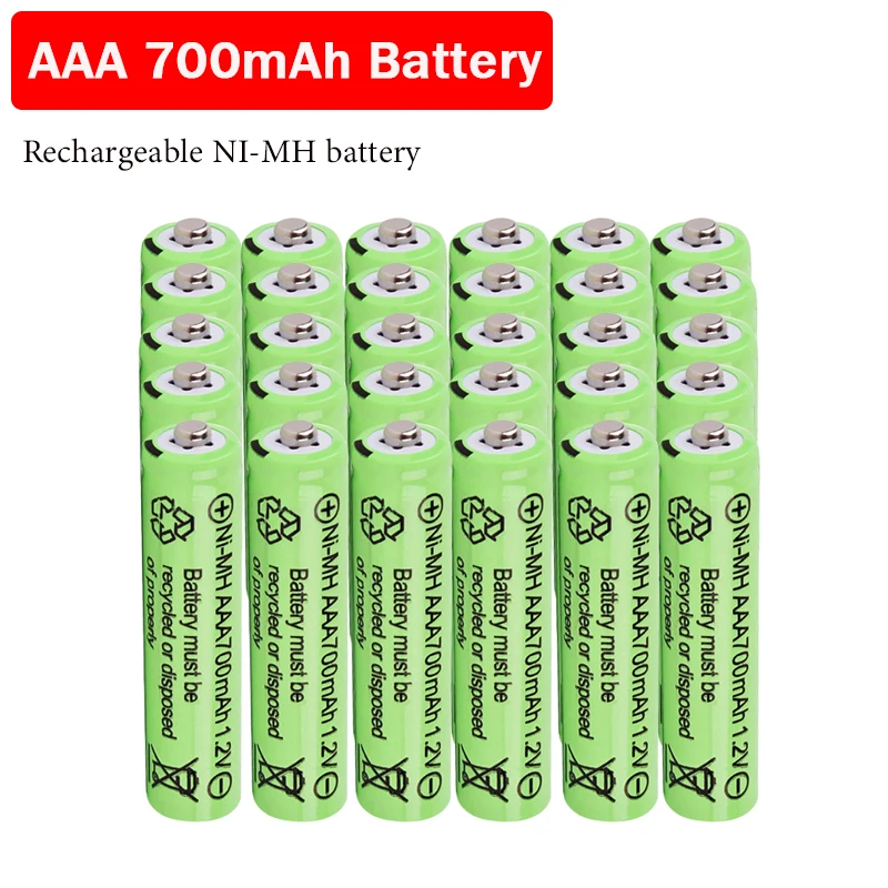 1.2V AAA 700mAh Rechargeable NiMH Batteries for Electric Remote Control Car Toys RC Use Calculators Remote Controls High-Quality
1.2V AAA 700mAh Rechargeable NiMH Batteries for Electric Remote Control Car Toys RC Use Calculators Remote Controls High-Quality