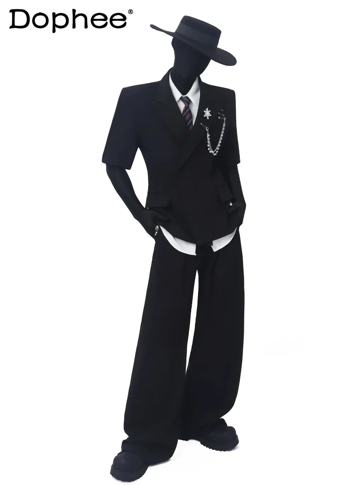Men's 2026 Summer Fashion 2pcs Metal Chain Decorative Half-sleeve Suit Jackets Versatile Comfort Loose Trousers Trend Chic Suits
Men's 2026 Summer Fashion 2pcs Metal Chain Decorative Half-sleeve Suit Jackets Versatile Comfort Loose Trousers Trend Chic Suits