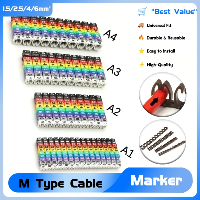 Wire Network 0-9 Cable Marke 100/150pcs 1.5/2.5/4/6mm² M Type Digital Number Tag Label Tube Colored Wire Numbering Marker Clips
Wire Network 0-9 Cable Marke 100/150pcs 1.5/2.5/4/6mm² M Type Digital Number Tag Label Tube Colored Wire Numbering Marker Clips