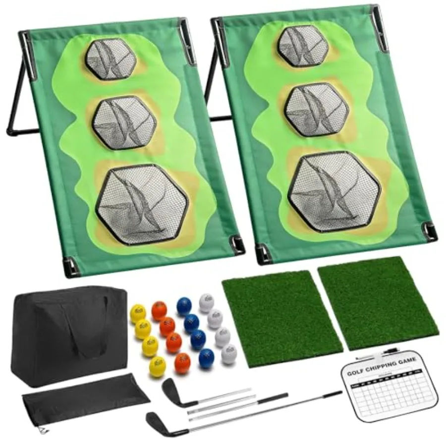 Golf Chipping Game Set with 2 Clubs and 1 Scoreboard - 2 Target Nets, 2 Turf Mats, 16 Foam Balls, Score Pen and Bag - Indoor/Ou
Golf Chipping Game Set with 2 Clubs and 1 Scoreboard - 2 Target Nets, 2 Turf Mats, 16 Foam Balls, Score Pen and Bag - Indoor/Ou