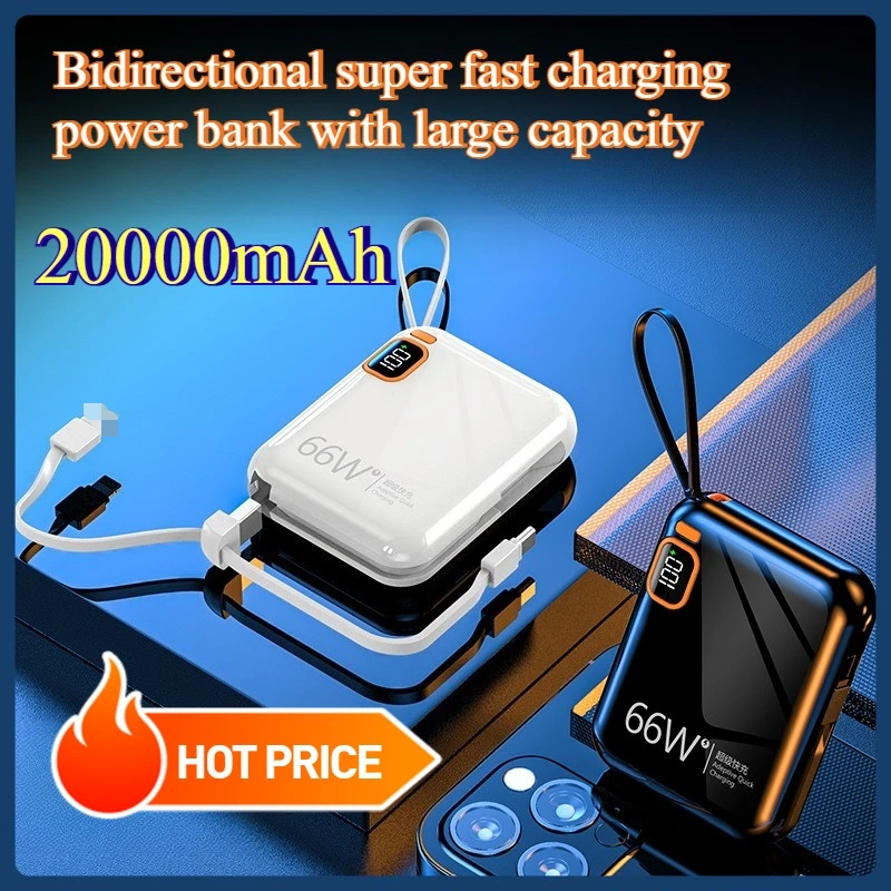 66w Bidirectional Super Fast Charging Power Bank with Large Capacity of 20000mAh and Built-in Cable
66w Bidirectional Super Fast Charging Power Bank with Large Capacity of 20000mAh and Built-in Cable
