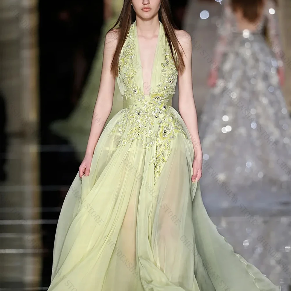 Вечернее платье с V-образным вырезом и кружевной аппликацией из бисера, шифоновое плиссированное светло-желтое платье для выпускного вечера с открытой спиной
Вечернее платье с V-образным вырезом и кружевной аппликацией из бисера, шифоновое плиссированное светло-желтое платье для выпускного вечера с открытой спиной