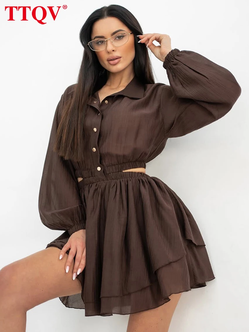 TTQV Fashion Loose Brown Women Dress 2026 Autumn Lapel Long Sleeve Mini Dresses Elegant Classic Pleated Female Dress Streetwear
TTQV Fashion Loose Brown Women Dress 2026 Autumn Lapel Long Sleeve Mini Dresses Elegant Classic Pleated Female Dress Streetwear