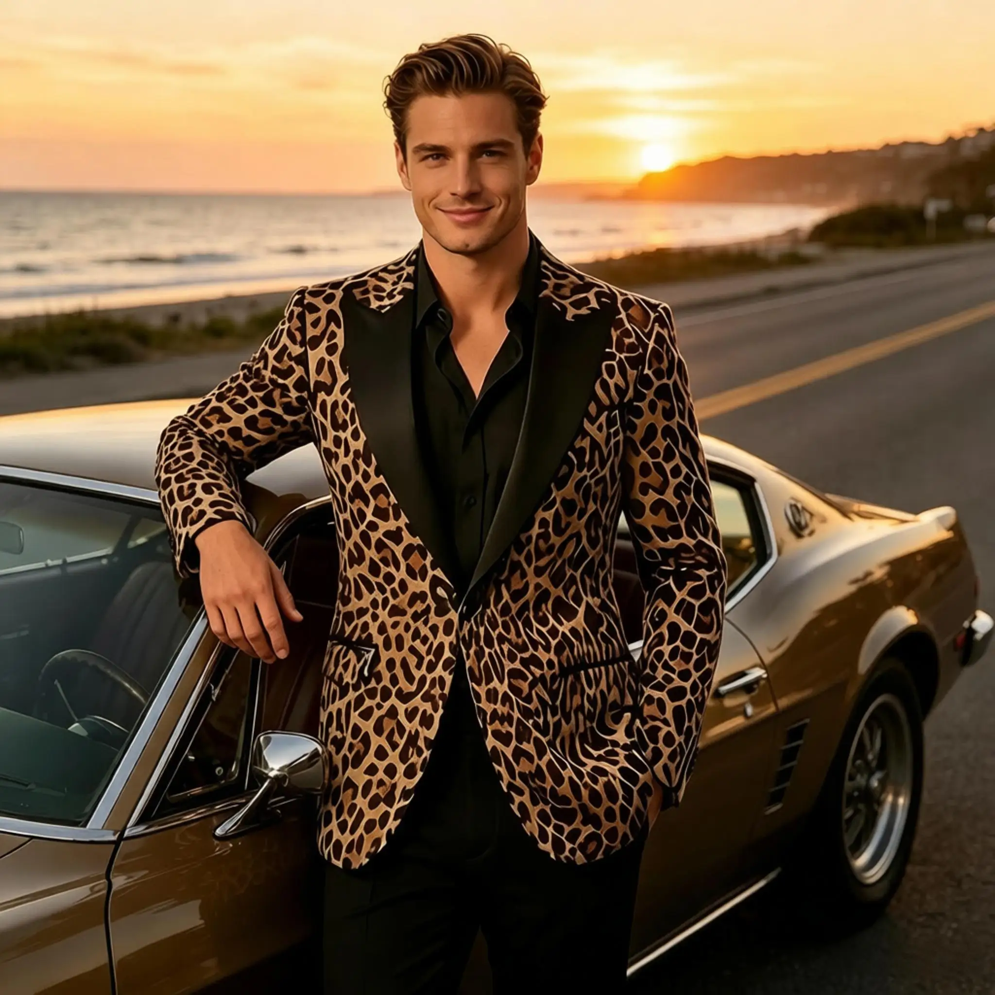 Men's Leopard Print Tuxedo Blazer Satin Lapel Slim Fit One Button Suit Jacket Party Club Stage Wedding Dinner Formal Coat
Men's Leopard Print Tuxedo Blazer Satin Lapel Slim Fit One Button Suit Jacket Party Club Stage Wedding Dinner Formal Coat
