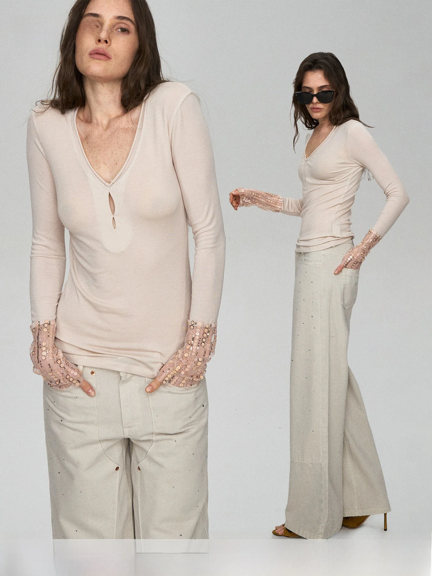 PRRP Silk Wool V-neck T-shirt Breathable Hollow out Slimming Heavy-duty Bead Embroidery Fashionable Top Women's Long Sleeve T...
PRRP Silk Wool V-neck T-shirt Breathable Hollow out Slimming Heavy-duty Bead Embroidery Fashionable Top Women's Long Sleeve T...