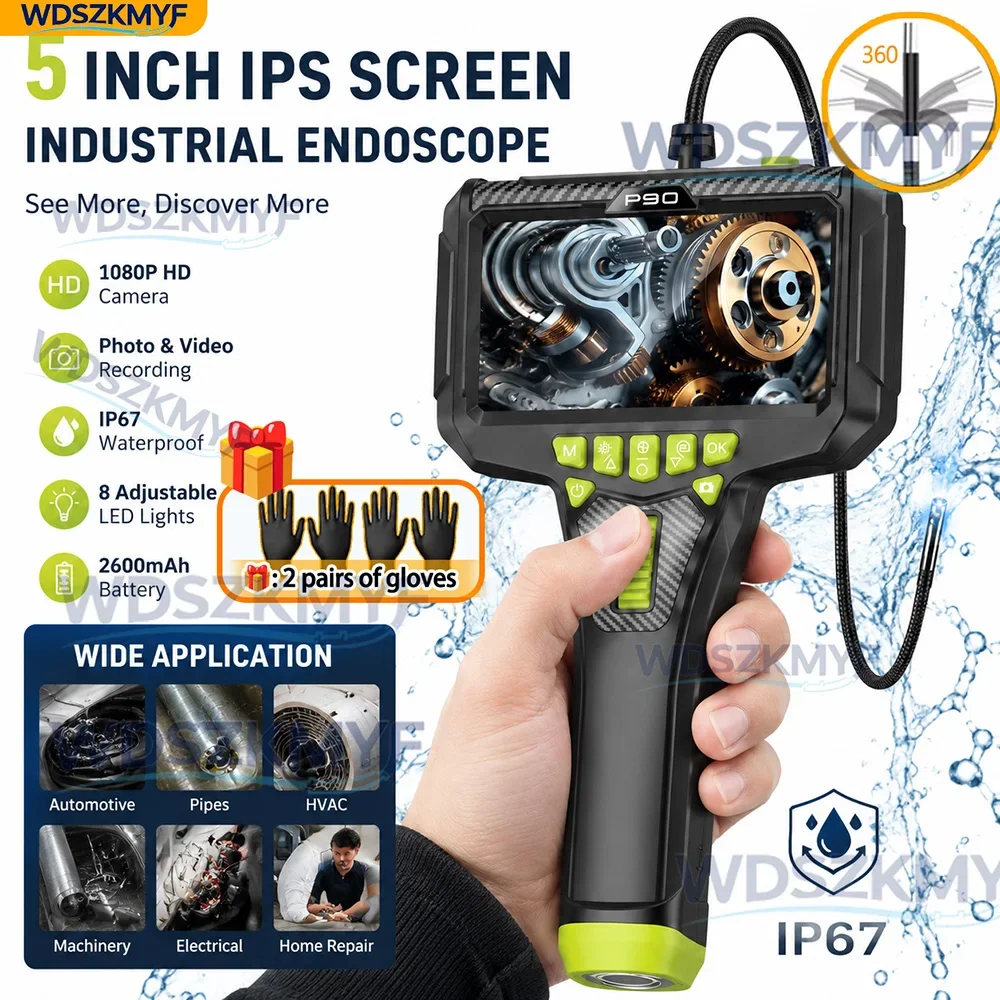 5" Screen 6mm Endoscope Camera 360° Rotatable Probe IP67 Waterproof Flexible Borescope For Drain Pipe Car Maintenance gloves
5" Screen 6mm Endoscope Camera 360° Rotatable Probe IP67 Waterproof Flexible Borescope For Drain Pipe Car Maintenance gloves