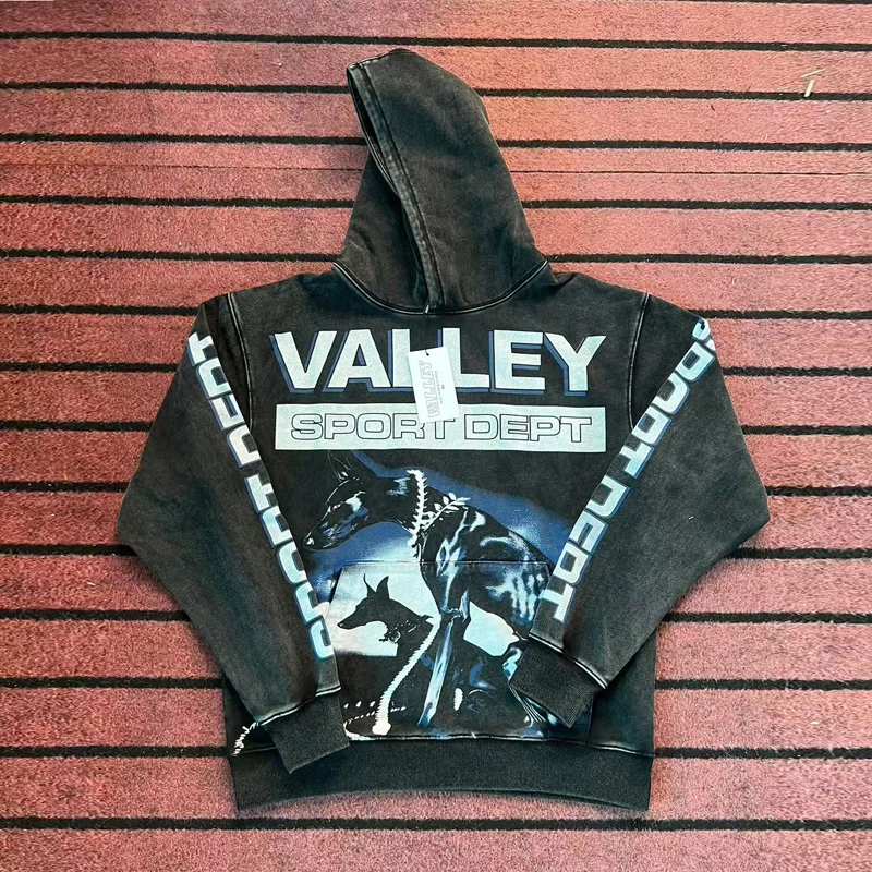 Washed Black VALLEY Necklace Dog Print Hoodie Sweatshirts Men Women High Quality High Street Loose Hooded Pullovers
Washed Black VALLEY Necklace Dog Print Hoodie Sweatshirts Men Women High Quality High Street Loose Hooded Pullovers