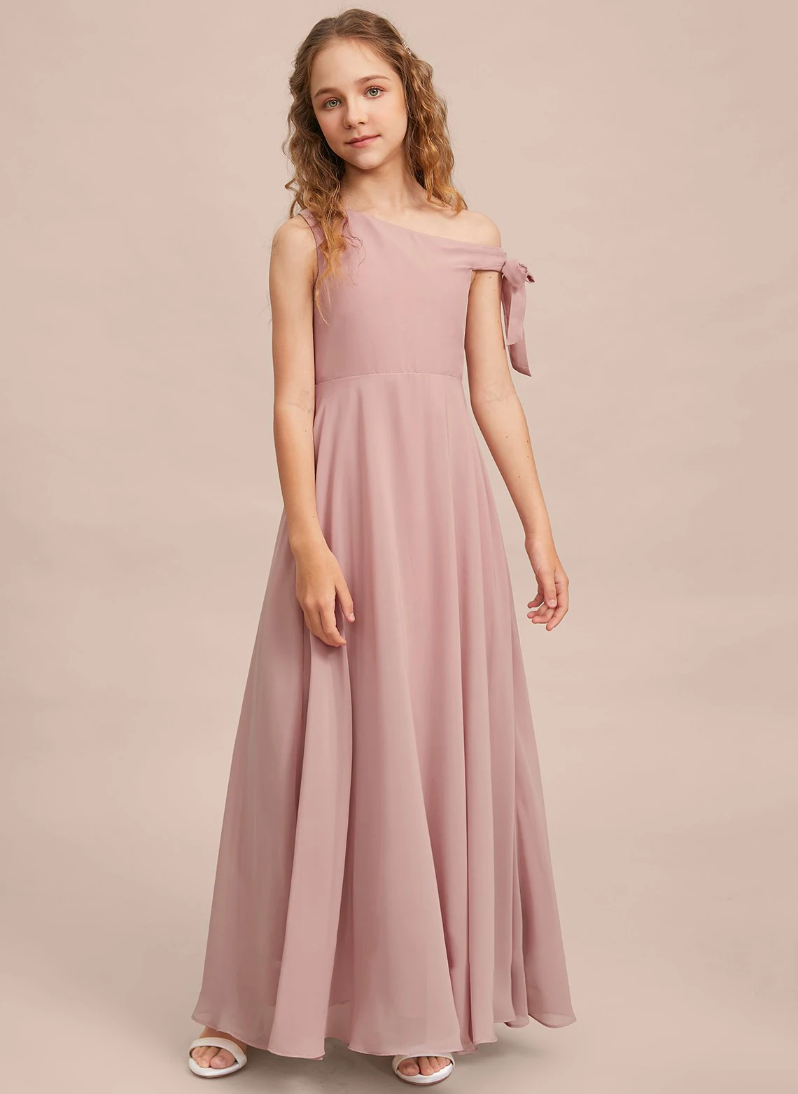 Girl dresses/dress/A-line One Shoulder Floor-Length Chiffon Junior Bridesmaid Dress With Bow/Customizable
Girl dresses/dress/A-line One Shoulder Floor-Length Chiffon Junior Bridesmaid Dress With Bow/Customizable