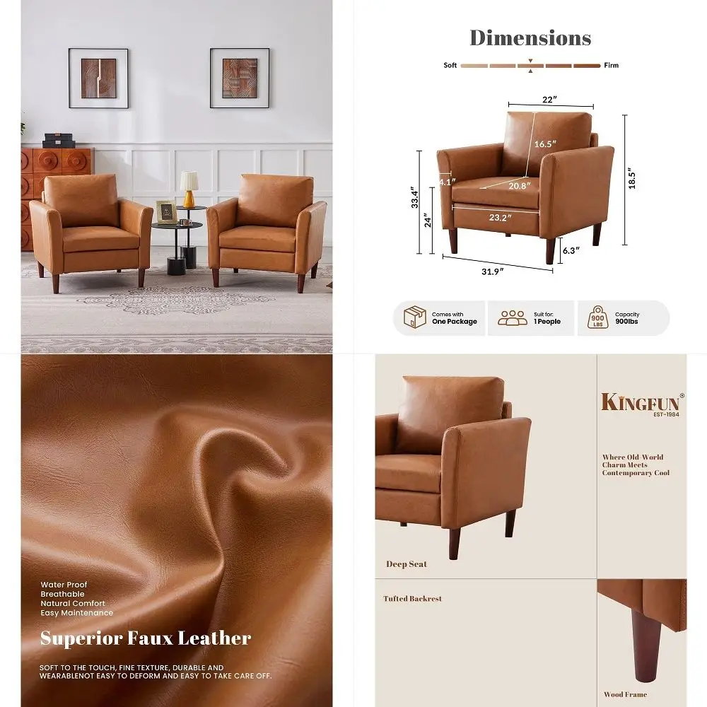 Accent Chair for Living Room, Mid Century Modern Upholstered PU Leather Armchair with Rolled Arms and Deep Seat, Reading Chair
Accent Chair for Living Room, Mid Century Modern Upholstered PU Leather Armchair with Rolled Arms and Deep Seat, Reading Chair
