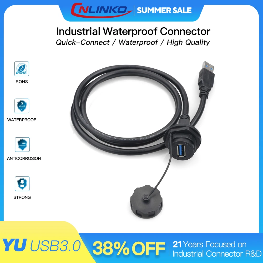 CNLINKO Waterproof USB2.0 USB3.0 Charging Port Power Cable Connector USB Data Interface Wire Connector with 1m/1.5m/2m Cord Line
CNLINKO Waterproof USB2.0 USB3.0 Charging Port Power Cable Connector USB Data Interface Wire Connector with 1m/1.5m/2m Cord Line