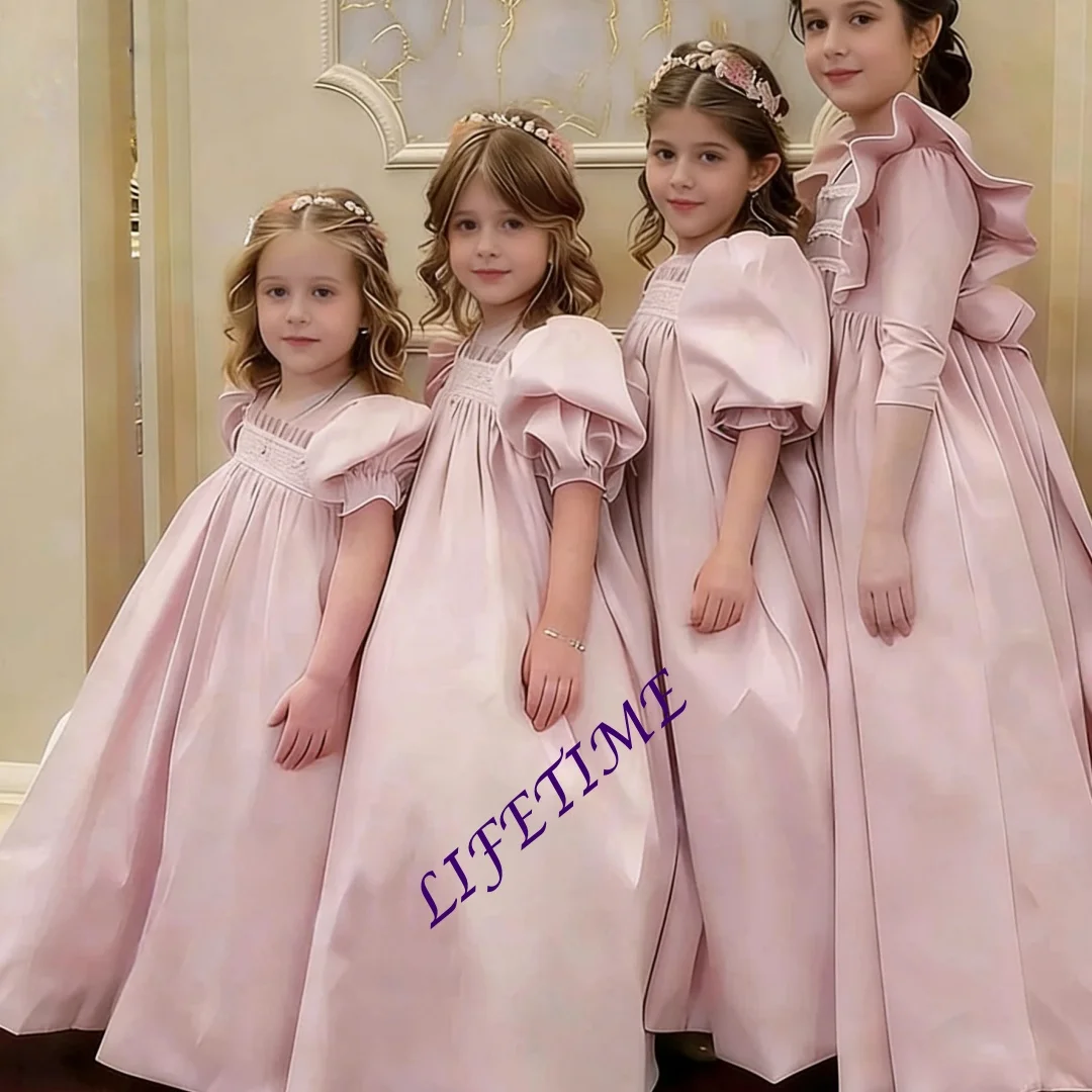 Customized Pink Bridesmaid Flower Girl Dress For Wedding High Waist Satin Lace Kids Birthday Party Gown First Communion Dress
Customized Pink Bridesmaid Flower Girl Dress For Wedding High Waist Satin Lace Kids Birthday Party Gown First Communion Dress