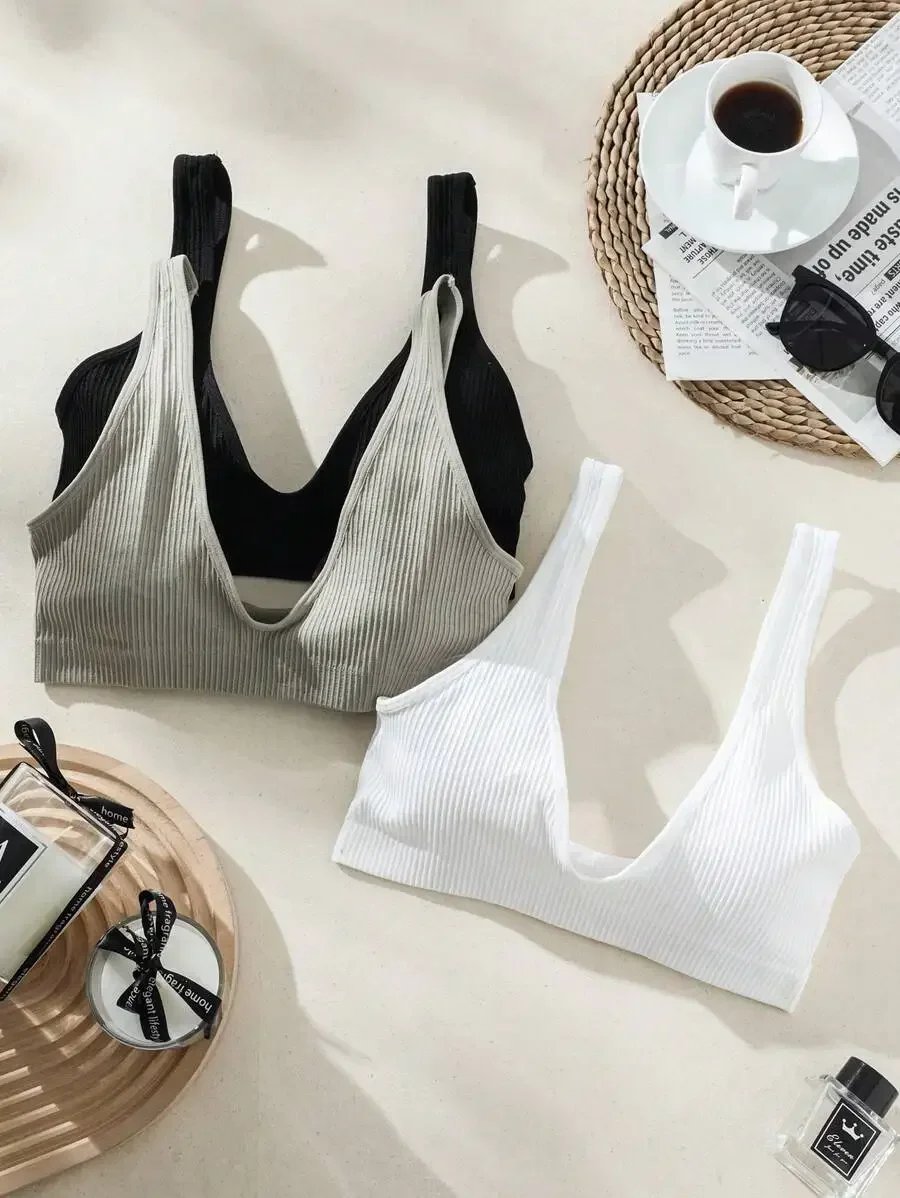3pcs Solid Ribbed Knit Bralette For Women
3pcs Solid Ribbed Knit Bralette For Women