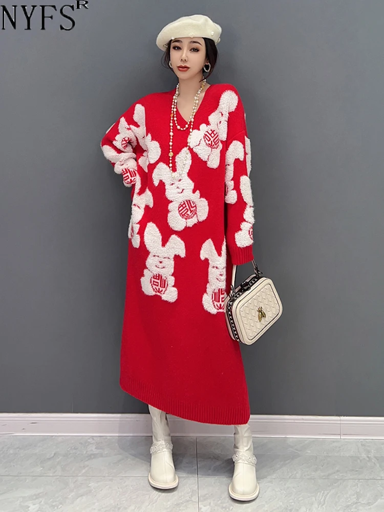 NYFS 2023 Winter New Korean Woman Dresses Vestidos Robe Elbise Loose Plus Size V-neck Knitting Sweater Dress
NYFS 2023 Winter New Korean Woman Dresses Vestidos Robe Elbise Loose Plus Size V-neck Knitting Sweater Dress