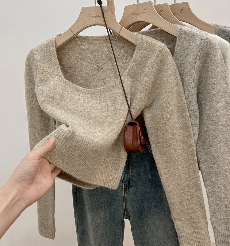Pure Color Square Collar Long Sleeve Knitted Sweater Women's Inner Wear Short Style Versatile Slim Fit Autumn Winter Top
Pure Color Square Collar Long Sleeve Knitted Sweater Women's Inner Wear Short Style Versatile Slim Fit Autumn Winter Top