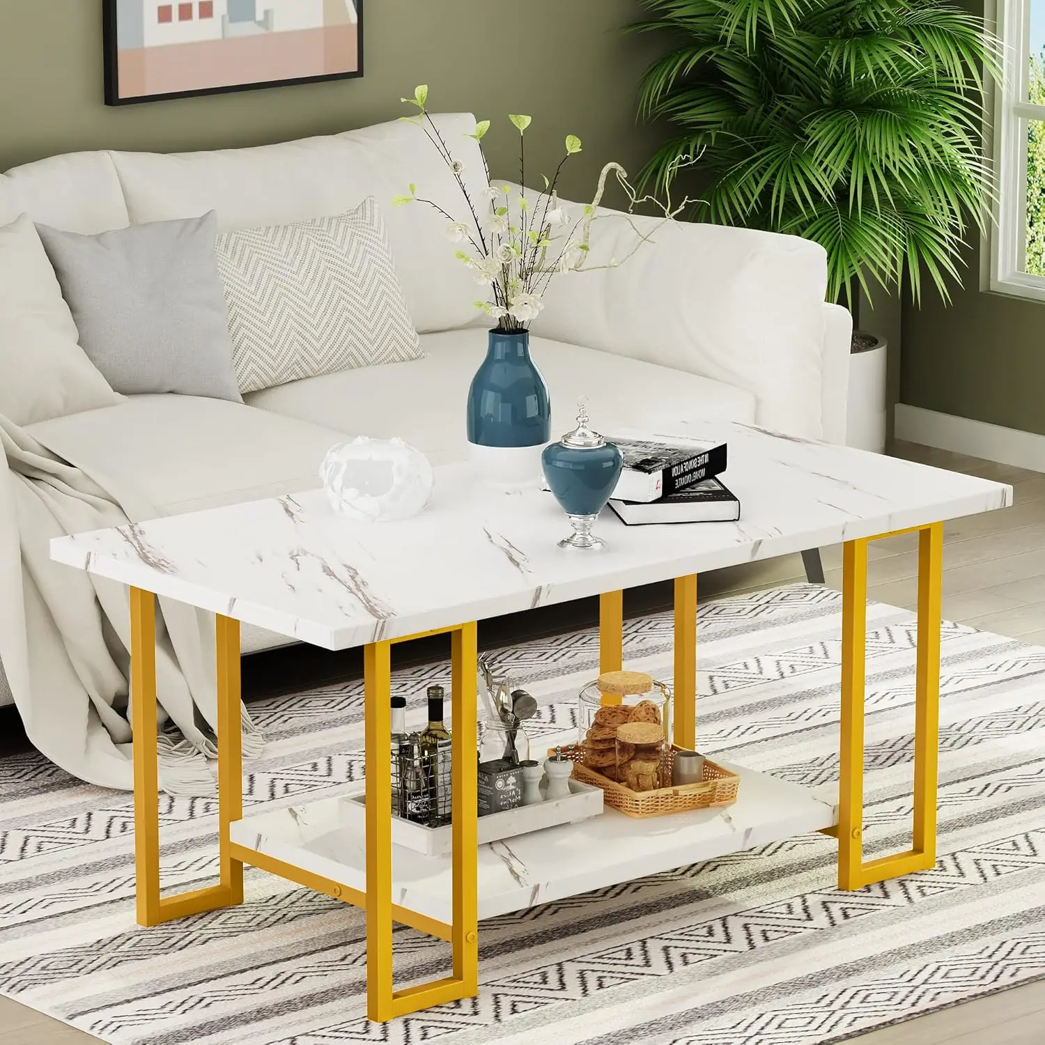 Faux Marble Top Rectangular Coffee Table with Gold Metal Frame 2 Tier Living Room Office Balcony 40 Inch, Customized
Faux Marble Top Rectangular Coffee Table with Gold Metal Frame 2 Tier Living Room Office Balcony 40 Inch, Customized