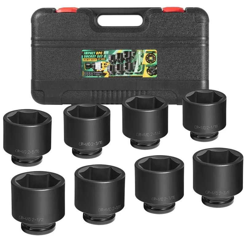 3/4" Drive Spindle Axle Nut Impact Large Socket Set, 2-1/16" to 2-1/2", CR-MO Steel, 6-Point (8 Pcs/Set )
3/4" Drive Spindle Axle Nut Impact Large Socket Set, 2-1/16" to 2-1/2", CR-MO Steel, 6-Point (8 Pcs/Set )