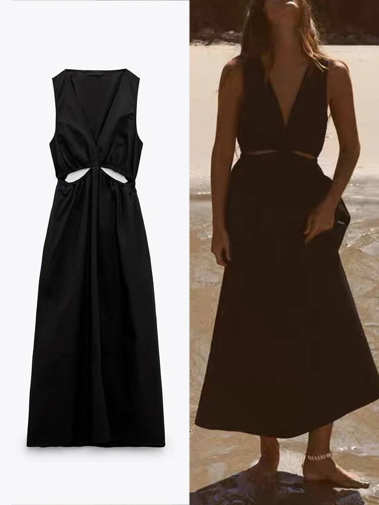 ZABA Ladies Hollow Pleated Sexy Sleeveless Long Street V Neck Waistless Waist Dress Retro Elegant Beach Party A-Line Robe
ZABA Ladies Hollow Pleated Sexy Sleeveless Long Street V Neck Waistless Waist Dress Retro Elegant Beach Party A-Line Robe