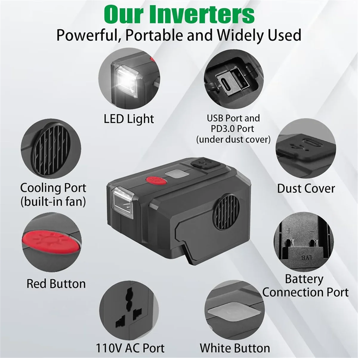 Power Inverter for Ryobi 40V Battery 200W DC 18V to AC 110V with USB Port&Type-C PD3.0 Output Port& LED Lighting US Plug F
Power Inverter for Ryobi 40V Battery 200W DC 18V to AC 110V with USB Port&Type-C PD3.0 Output Port& LED Lighting US Plug F