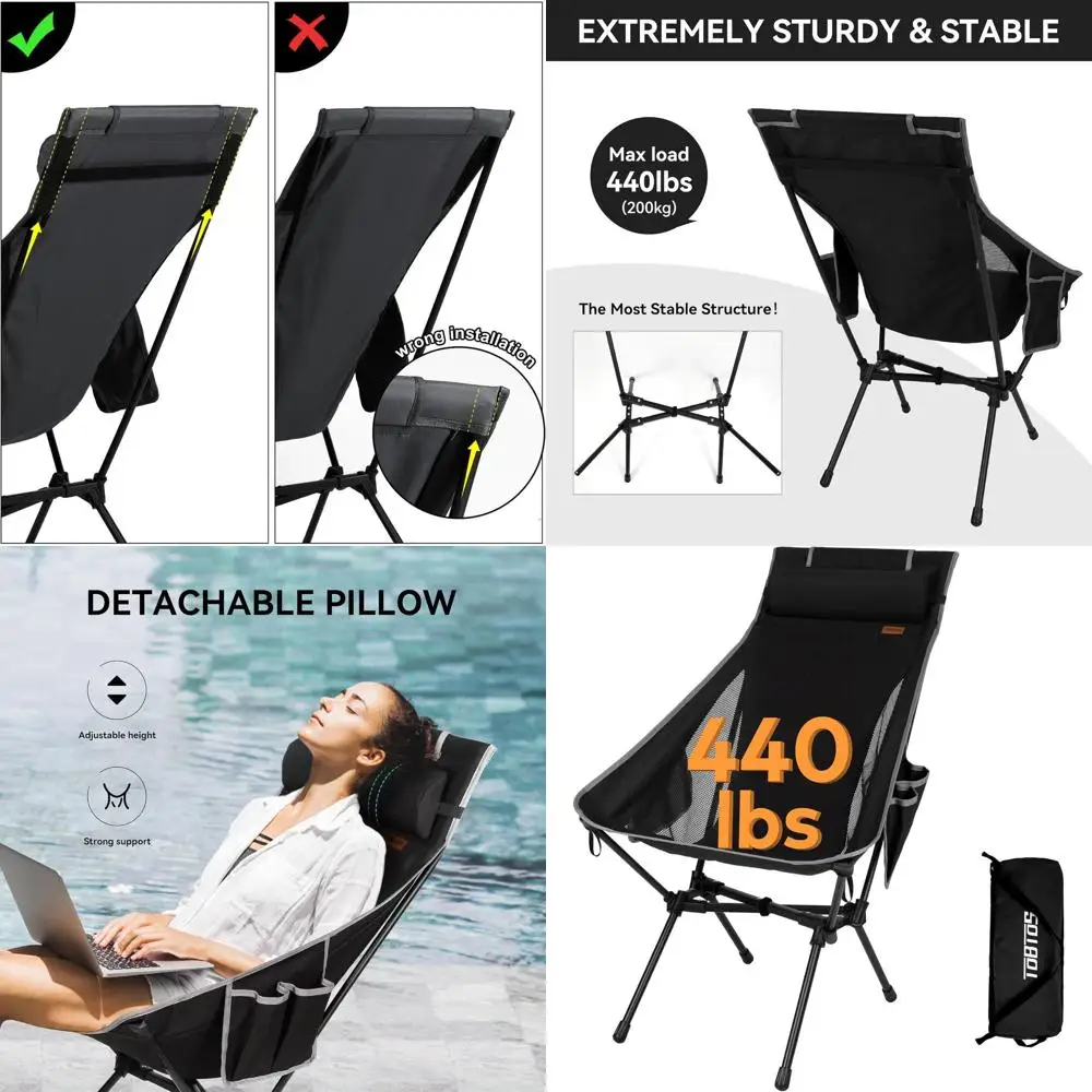 Heavy-Duty Portable Camping Chair, 440 lbs Capacity, Compact Folding with Removable Pillow, Ideal for Outdoor Adventures
Heavy-Duty Portable Camping Chair, 440 lbs Capacity, Compact Folding with Removable Pillow, Ideal for Outdoor Adventures