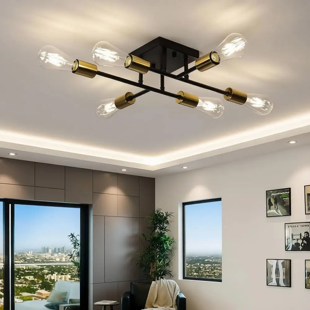 6-Lights Semi Flush Mount Ceiling Light, Matte Black, Sputnik Style, Suitable for Kitchen, Bedroom, Living Room, Dining Room
6-Lights Semi Flush Mount Ceiling Light, Matte Black, Sputnik Style, Suitable for Kitchen, Bedroom, Living Room, Dining Room
