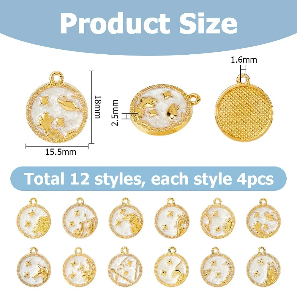 48Pcs 12 Styles Alloy Enamel Pendants Flat Round with Constellation Golden 18x15.5x2.5mm Hole: 1.6mm 4pcs/style
48Pcs 12 Styles Alloy Enamel Pendants Flat Round with Constellation Golden 18x15.5x2.5mm Hole: 1.6mm 4pcs/style