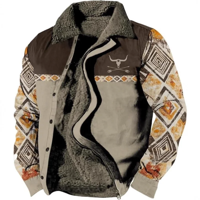 Men's Western Style Aztec Print Jacket Sherpa Lined Collar Cow Skull Graphic Warm Winter Coat
Men's Western Style Aztec Print Jacket Sherpa Lined Collar Cow Skull Graphic Warm Winter Coat