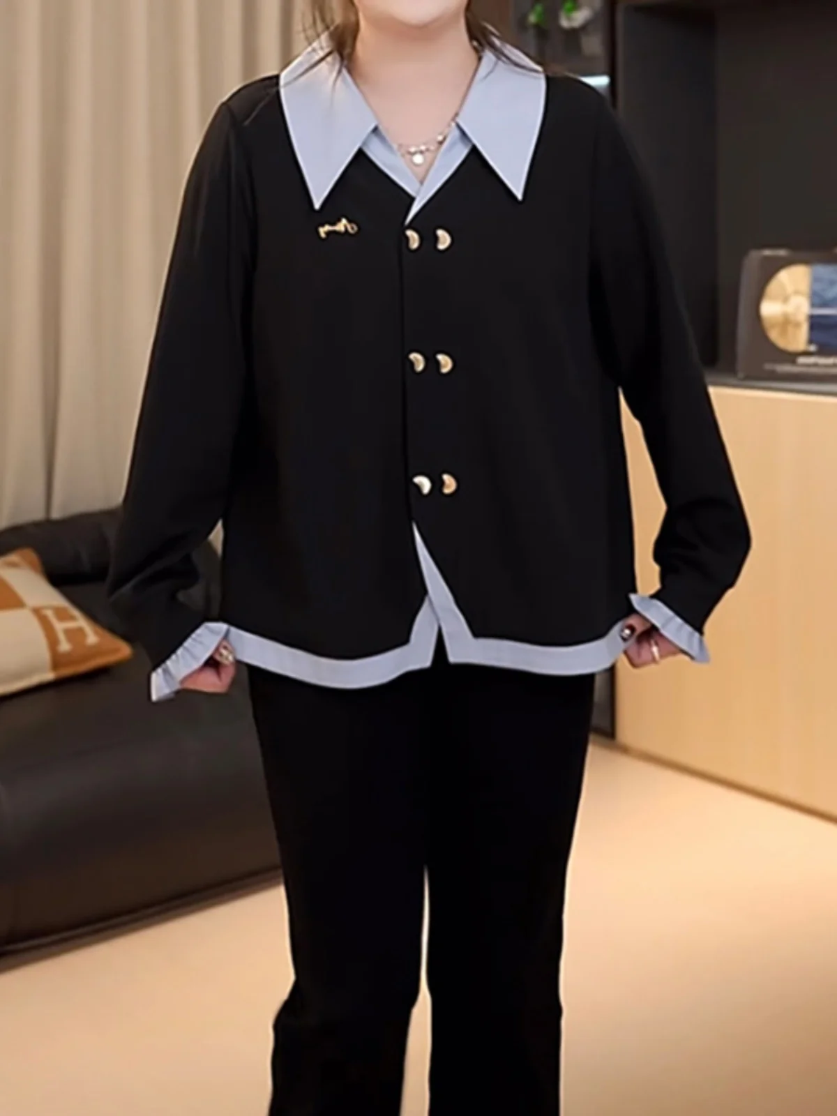 Chic Layered Long Sleeve Shirt Women's plus Size Conceal Meat Loose Elegant Top Spring New Style Korean Style Commute Style
Chic Layered Long Sleeve Shirt Women's plus Size Conceal Meat Loose Elegant Top Spring New Style Korean Style Commute Style