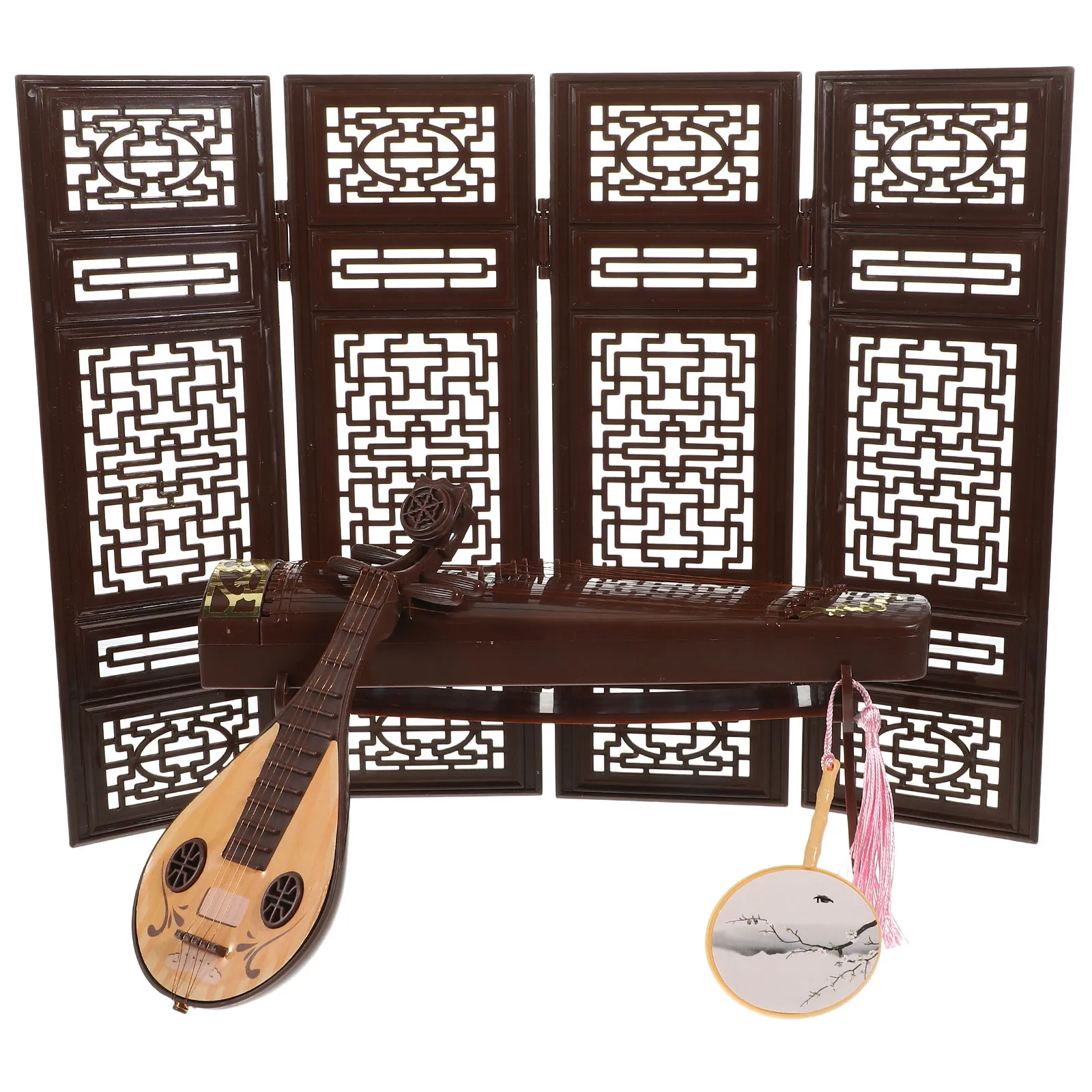Набор из 4 миниатюрных музыкальных инструментов в старинном стиле: китайские гучжэн, пипа, веер. Декоративные аксессуары для дома и офиса.
Набор из 4 миниатюрных музыкальных инструментов в старинном стиле: китайские гучжэн, пипа, веер. Декоративные аксессуары для дома и офиса.