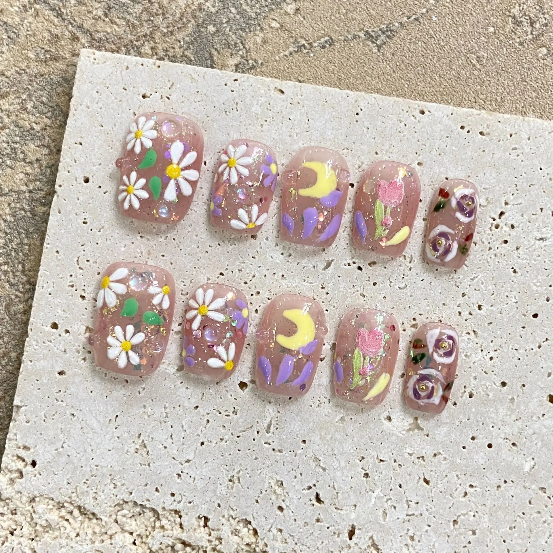 10Pcs Nude Color Press on Nails Handmade Fake Nails Short Square Flower Moon Designs Woman Girls Wearable Manicure Nails Tips
10Pcs Nude Color Press on Nails Handmade Fake Nails Short Square Flower Moon Designs Woman Girls Wearable Manicure Nails Tips