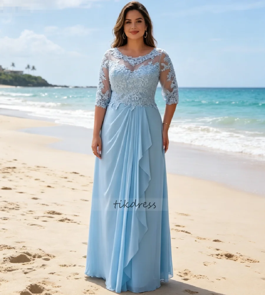 Elegant Blue Chiffon Mother of The Bride Dress 2026 Half Sleeve Lace Plus Size Mom Birthday Party Gowns For Wedding Guest Wear
Elegant Blue Chiffon Mother of The Bride Dress 2026 Half Sleeve Lace Plus Size Mom Birthday Party Gowns For Wedding Guest Wear