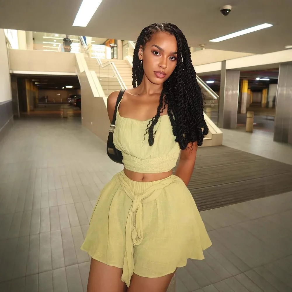 Women's Fashion Casual Short Strap Tank Top Strap Shorts Two Piece Set 2025 Summer New Style
Women's Fashion Casual Short Strap Tank Top Strap Shorts Two Piece Set 2025 Summer New Style