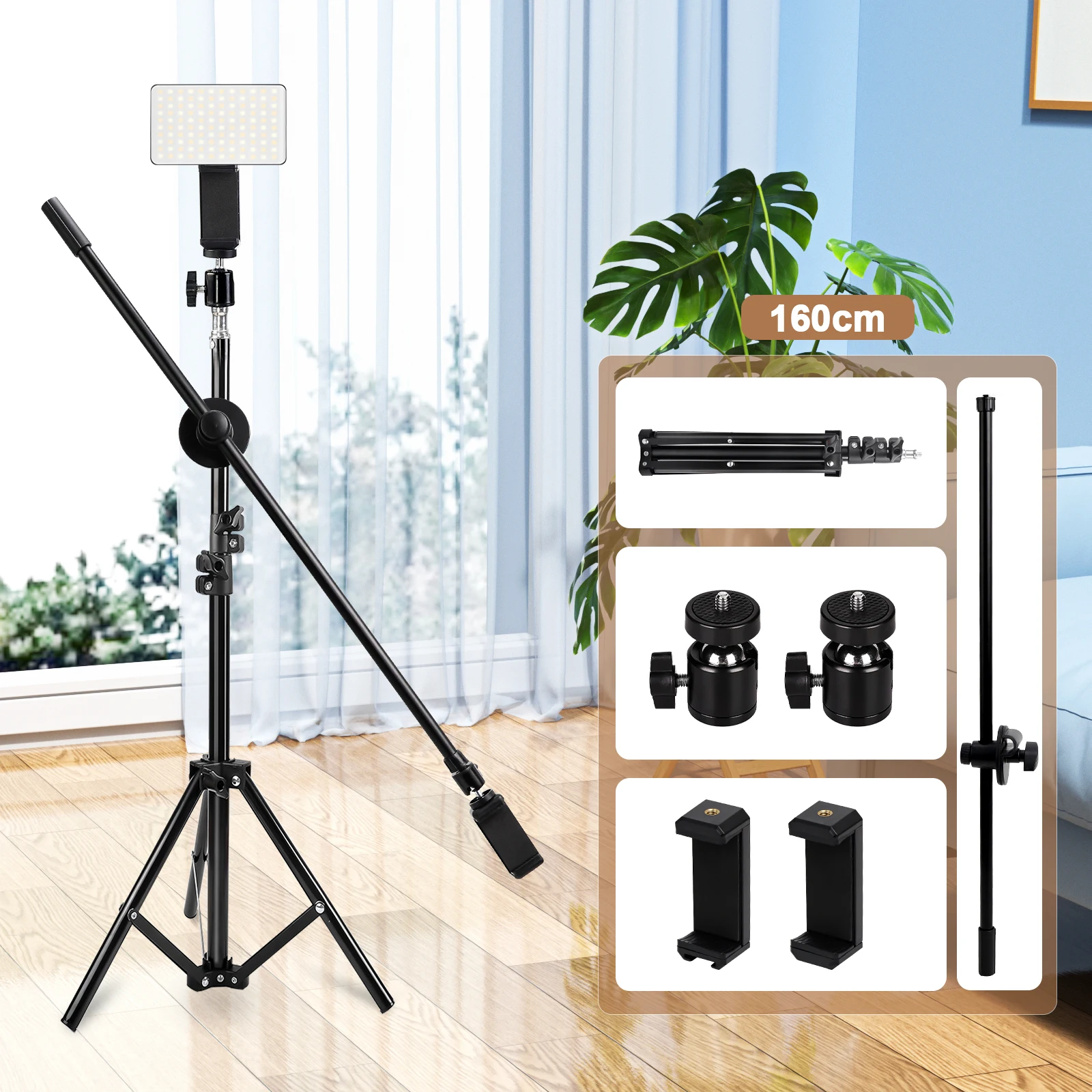 63" Portable Phone & Mic Stand: Durable Tripod With Dual-Device Clamp & Metal Ball Head Multi-Angle Rotation
63" Portable Phone & Mic Stand: Durable Tripod With Dual-Device Clamp & Metal Ball Head Multi-Angle Rotation