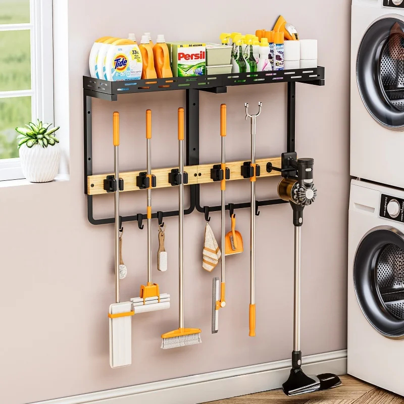 Wall Mounted Cleaning Tool Rack Heavy Duty Iron Bamboo Organizer for Laundry Balcony Space Saving Mop Broom Holder
Wall Mounted Cleaning Tool Rack Heavy Duty Iron Bamboo Organizer for Laundry Balcony Space Saving Mop Broom Holder