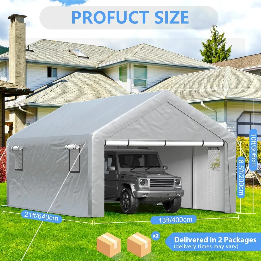 Carport 13x21ft Heavy Duty Large Outdoor Storage Shed with Roll-up Windows, Portable Garage W/Removable Sidewalls, Customized
Carport 13x21ft Heavy Duty Large Outdoor Storage Shed with Roll-up Windows, Portable Garage W/Removable Sidewalls, Customized