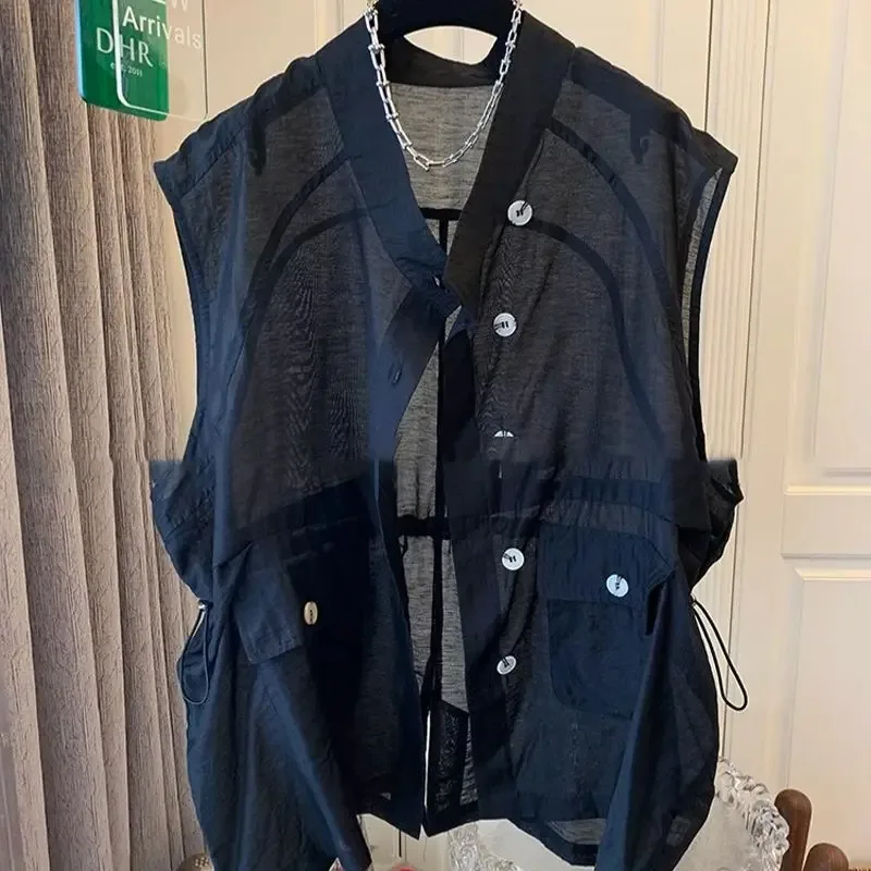 Casual Vests Coats Women's Clothing Sleeveless Pockets Drawstring Summer Waistcoats Fashion See Through Tanks Tops Ropa Mujer
Casual Vests Coats Women's Clothing Sleeveless Pockets Drawstring Summer Waistcoats Fashion See Through Tanks Tops Ropa Mujer