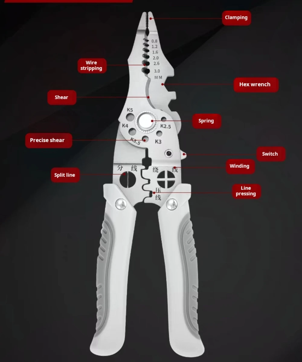 Professional 28-in-1 Wire Stripping Pliers Industrial Grade Multi-Function Pliers for Electrical Hardware Projects Stripper Tool
Professional 28-in-1 Wire Stripping Pliers Industrial Grade Multi-Function Pliers for Electrical Hardware Projects Stripper Tool