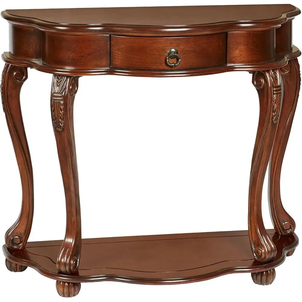 Cherry Finish Round Wooden Vintage Accent Table for Semi-Circle Traditional Furniture in Bedroom, Living Room, and Sofa Area
Cherry Finish Round Wooden Vintage Accent Table for Semi-Circle Traditional Furniture in Bedroom, Living Room, and Sofa Area