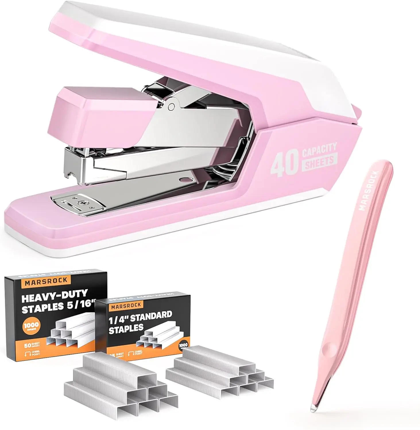 Effortless 1-Touch Stapler, 40-50 Sheet Capacity, 2000 Staples, Heavy Duty Desktop Stapler with Magnetic Remover, Pink
Effortless 1-Touch Stapler, 40-50 Sheet Capacity, 2000 Staples, Heavy Duty Desktop Stapler with Magnetic Remover, Pink