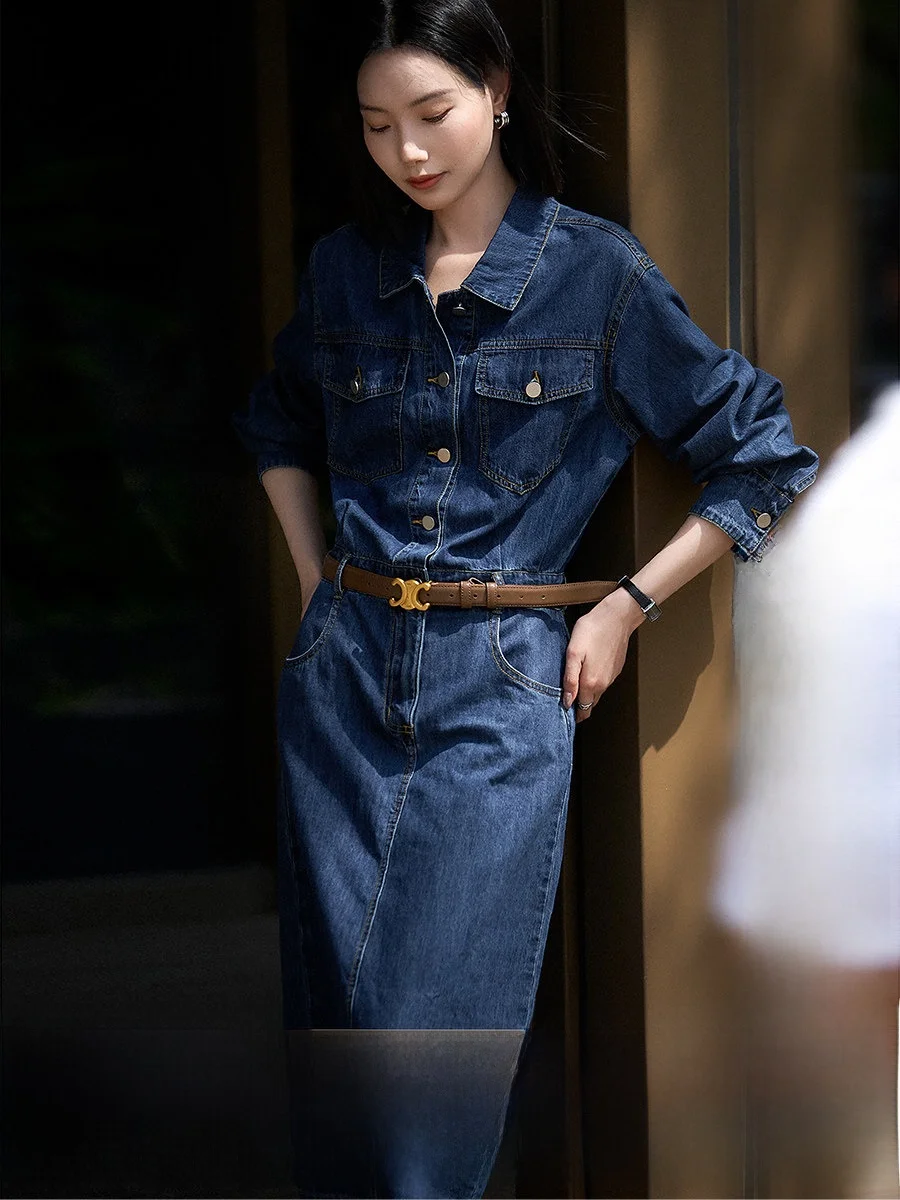 Xiao Han Ge Cool Soft Retro Lazy Denim Pure Cotton Collar Dressable Long Sleeve Women's Dress Breathable Skin-friendly
Xiao Han Ge Cool Soft Retro Lazy Denim Pure Cotton Collar Dressable Long Sleeve Women's Dress Breathable Skin-friendly