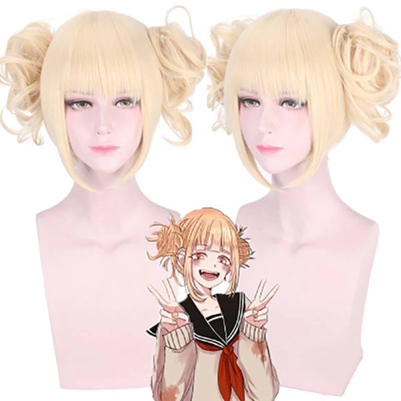 Synthetic Hair Cosplay Wig Himiko Toga Cosplay Wig Short Blonde Neat Bang Wig with Two Fluffy Curly Buns
Synthetic Hair Cosplay Wig Himiko Toga Cosplay Wig Short Blonde Neat Bang Wig with Two Fluffy Curly Buns