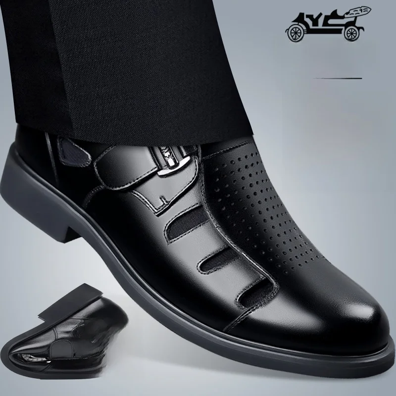 Gentleman's Leather Sandals Men's Genuine Leather Breathable Business Casual Hollow out Slip-On Shoes round Toe Flat Heel
Gentleman's Leather Sandals Men's Genuine Leather Breathable Business Casual Hollow out Slip-On Shoes round Toe Flat Heel