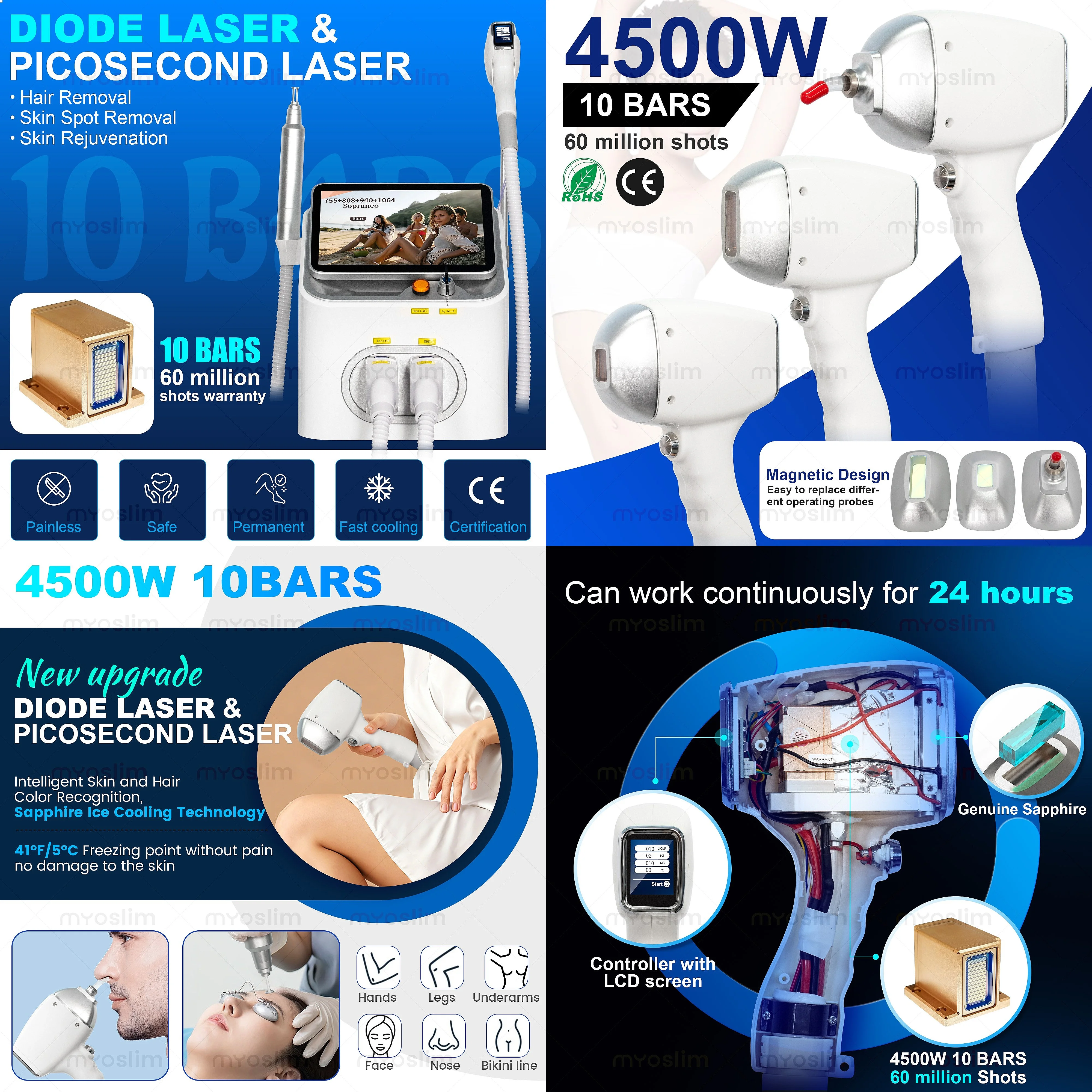2 in 1 808 Diode Laser Hair Removal 4500W Soprano Ice Titanium 755 808 940 1064nm Painless
2 in 1 808 Diode Laser Hair Removal 4500W Soprano Ice Titanium 755 808 940 1064nm Painless