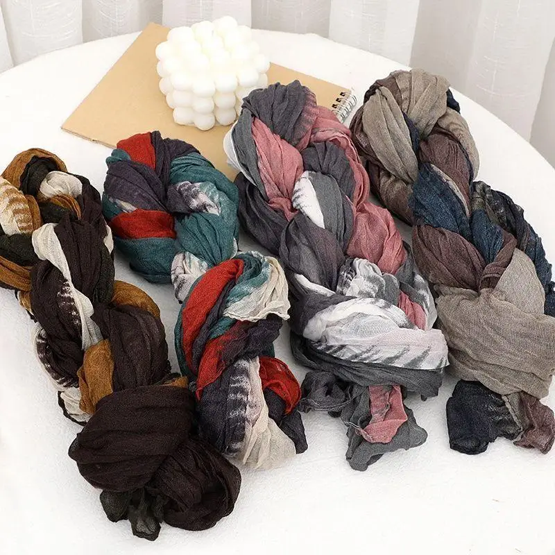 Spring Autumn Scarf Cotton Hemp Tie-dye Gradient Shawl Retro Female Long Fold Scarf Twist Scarf Wrinkle Gradient Hijab Scarf
Spring Autumn Scarf Cotton Hemp Tie-dye Gradient Shawl Retro Female Long Fold Scarf Twist Scarf Wrinkle Gradient Hijab Scarf