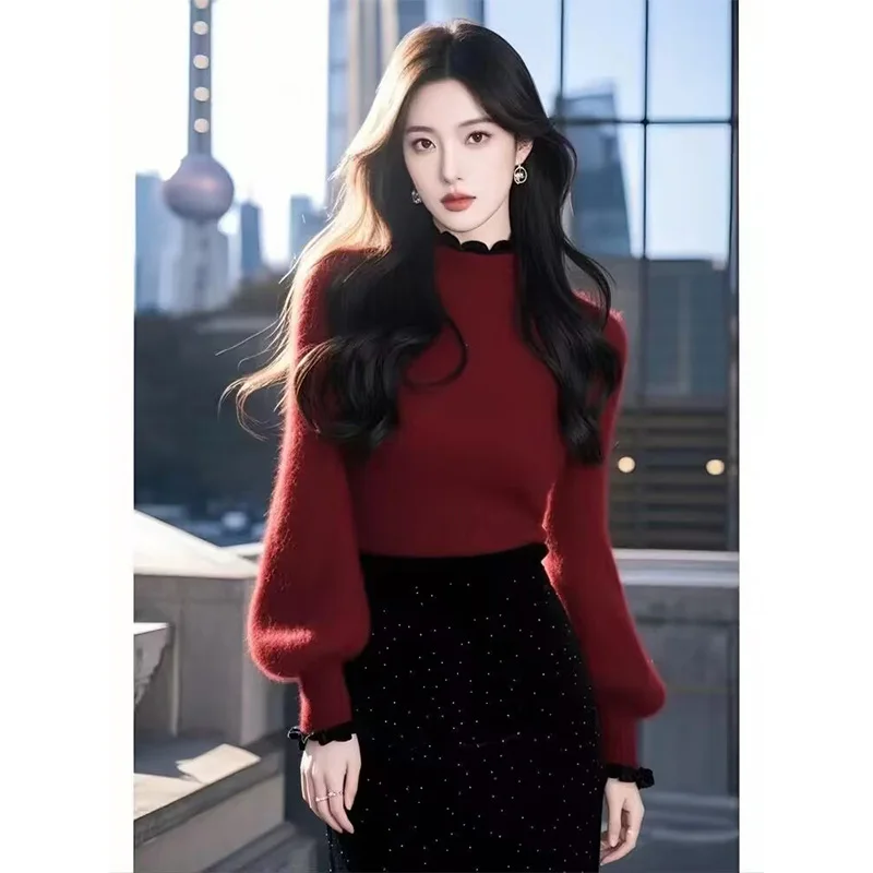 Autumn Winter Soft Slim Fashion Lantern Sleeve Sweaters Women's Clothing Thick O-neck Elegant Solid Knitted Pullovers
Autumn Winter Soft Slim Fashion Lantern Sleeve Sweaters Women's Clothing Thick O-neck Elegant Solid Knitted Pullovers