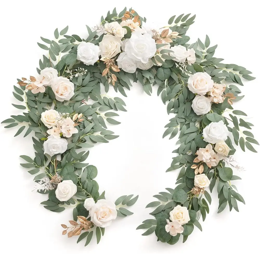 6-Foot Eucalyptus & Rose Artificial Silk Garland for Sweetheart Tables or Wedding Receptions, Spring and Garden Themed Decor, Wh
6-Foot Eucalyptus & Rose Artificial Silk Garland for Sweetheart Tables or Wedding Receptions, Spring and Garden Themed Decor, Wh