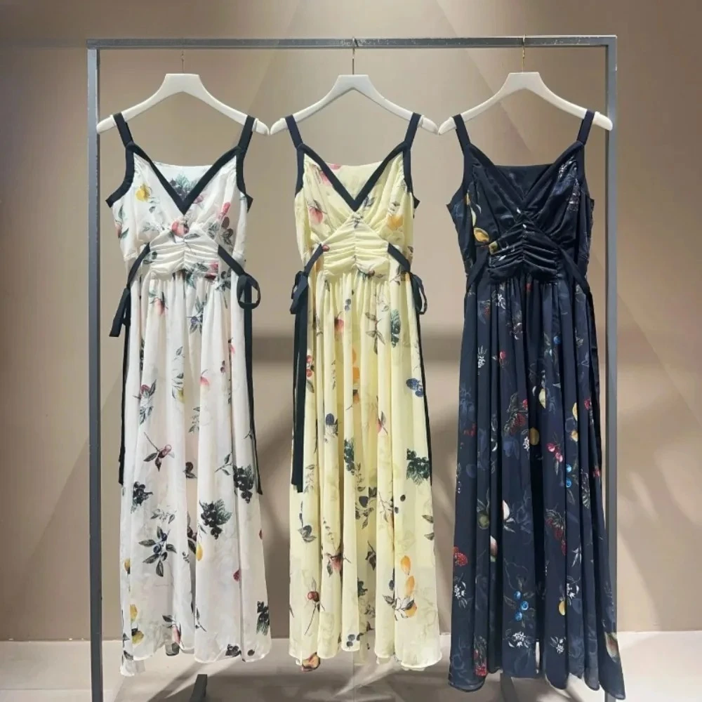 Print Slim Vest Big Swing Lace Up Ruched Panelled Robe Japan French Exquisite MujerLuxury Elegant V Neck Sling Dress
Print Slim Vest Big Swing Lace Up Ruched Panelled Robe Japan French Exquisite MujerLuxury Elegant V Neck Sling Dress